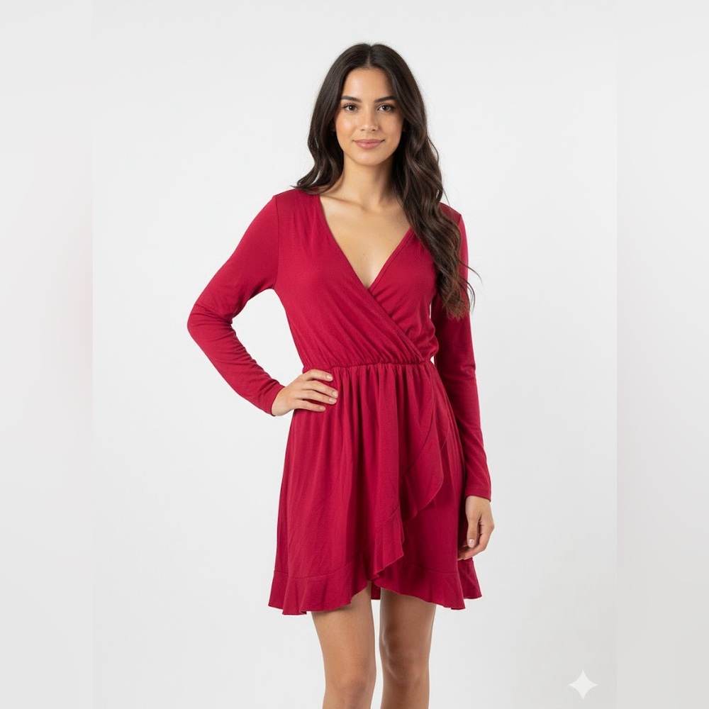 Chic Long Sleeve Red Dress